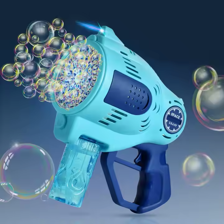 Пистолет для мыльных пузырей для детей, генератор пузырей на 57 отверстий с подсветкой, на аккумуляторе, синий Каменец-Подольский - изображение 2