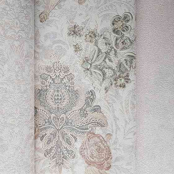 Шпалери метрові вінілові на флізелін Yuanlong Samsara бароко квіти вензель бірюзові коричневі на сірому Київ