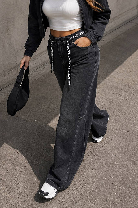 Джинси жіночі Liana A660 Baggy Mom широкі з резинкою на талії та поясом батал чорні, чорний, 33, 33, 93 см, 119 см Київ - фото 5