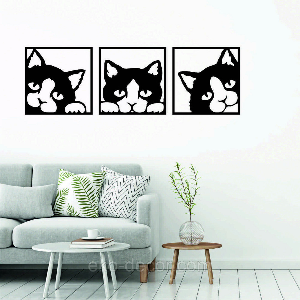 Декоративне настінне Панно «Коти» Декор на стіну 70*220 см, Чорний Київ - фото 8