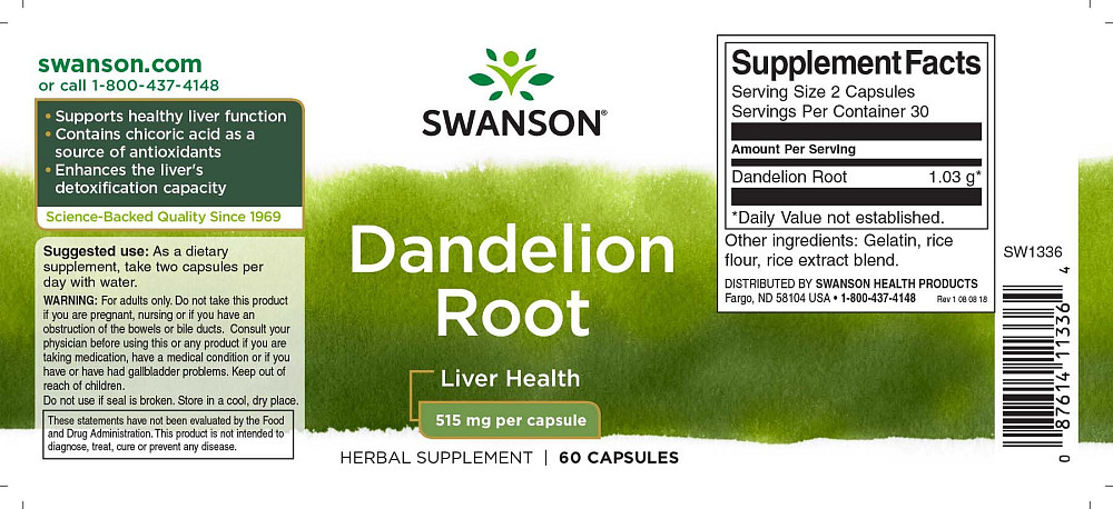 Одуванчик корень (Dandelion Root) 515 мг 60 капсул Киев - изображение 2