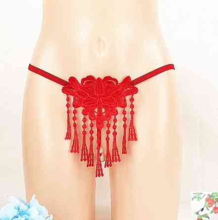 Еротичні стрінги з бусинками червоні - розмір універсальний (на резинці), 15% нейлон, 85% поліестер Київ