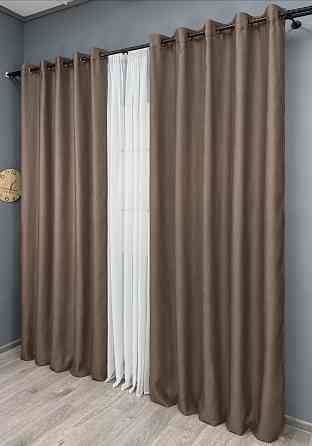 Комплект готовых штор на люверсах VR-Textil Рогожка TERRA LUXE № 1860ш Какао 150х270 см 2 шт (37-0312) Киев
