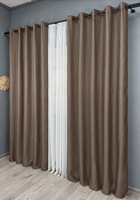 Комплект готовых штор на люверсах VR-Textil Рогожка TERRA LUXE № 1860ш Какао 150х270 см 2 шт (37-0312) Киев - изображение 4