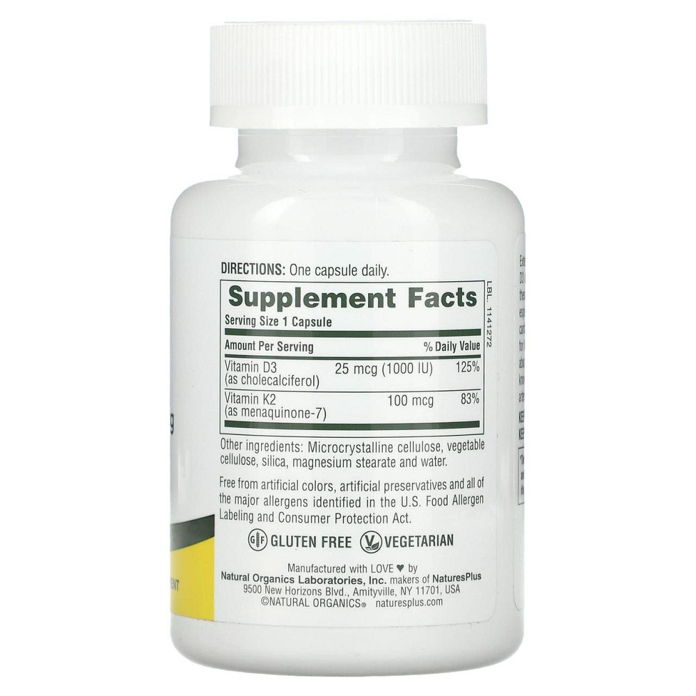 Вітамін Д3 і К2 Nature's Plus Vit D3/Vit K2 1000 МО/100 мкг 90 капс Київ - фото 2