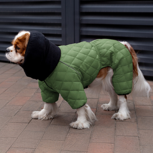 Зимний комбинезон для собак теплый стеганный на флисе Barksi Textile с хомутом Зеленый Одесса - изображение 8