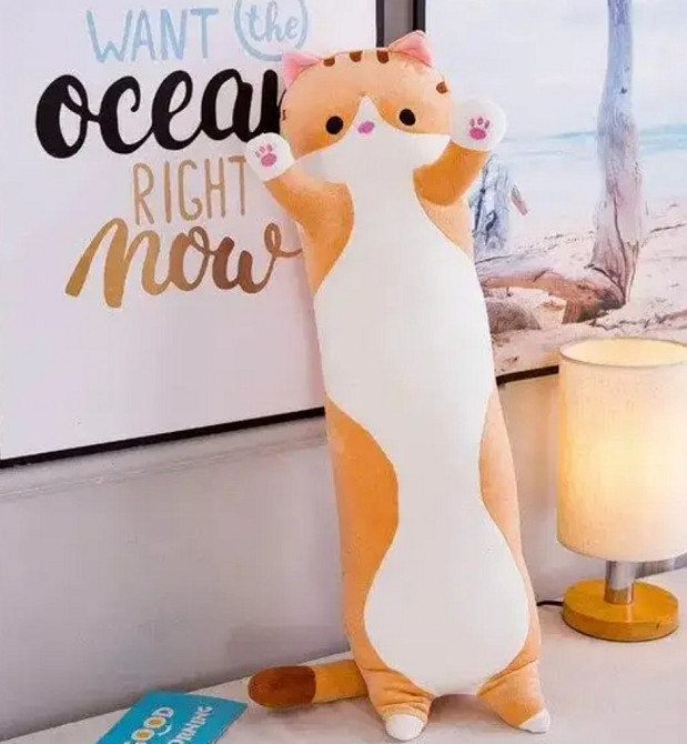 Кіт-батон 50 см Рудий, Іграшка подушка довгий кіт Київ - фото 2