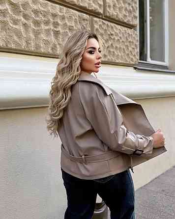 Жіноча стильна повсякденна куртка з екошкіри Бежевий, 46/48 Одеса