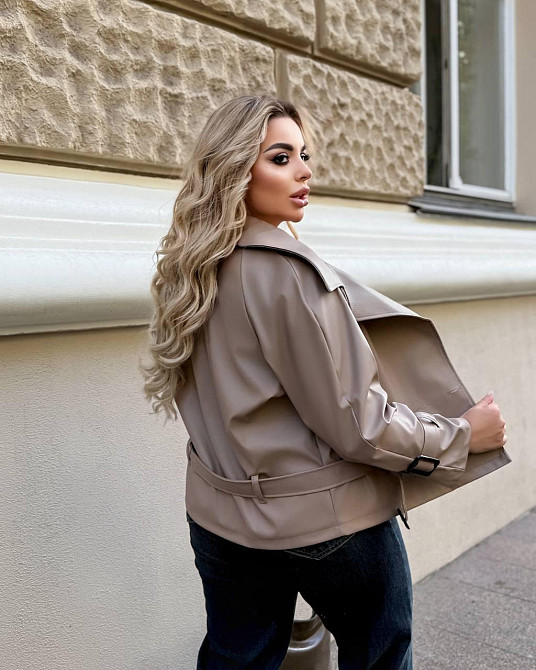 Жіноча стильна повсякденна куртка з екошкіри Бежевий, 46/48 Одеса - фото 4