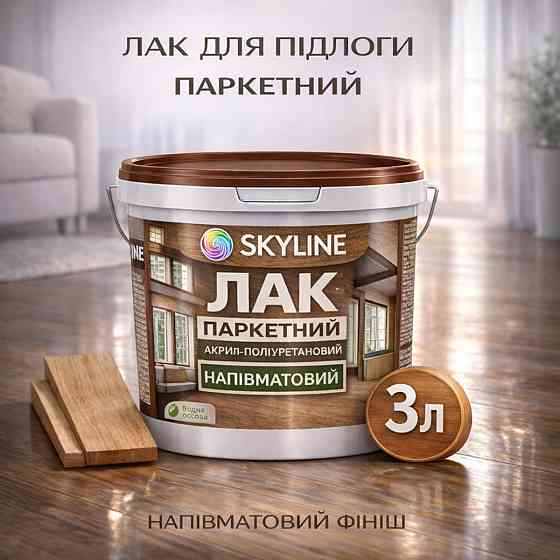 Лак для підлоги напівматовий Skyline паркетний, акрил-поліуретановий, водний, зносостійкий, без запаху, 3 л Харків