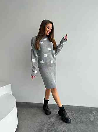 Жіночий базовий в'язаний костюм-двійка машина в'язка Сірий Одеса