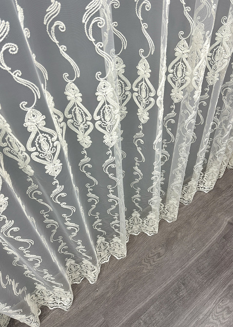 Тюль VR-Textil 1853т Фатин с вышивкой Корд Молочный 300х270 см (40-207) Киев - изображение 8