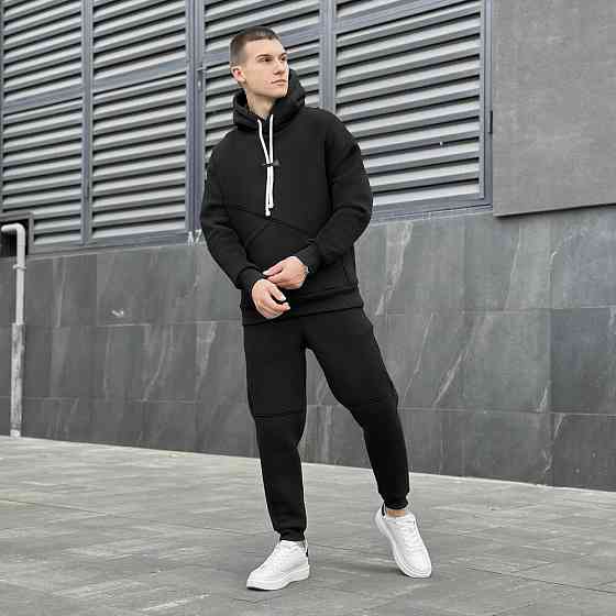 Чорний чоловічий спортивний костюм осінь/зима з капюшоном Pobedov Space Київ