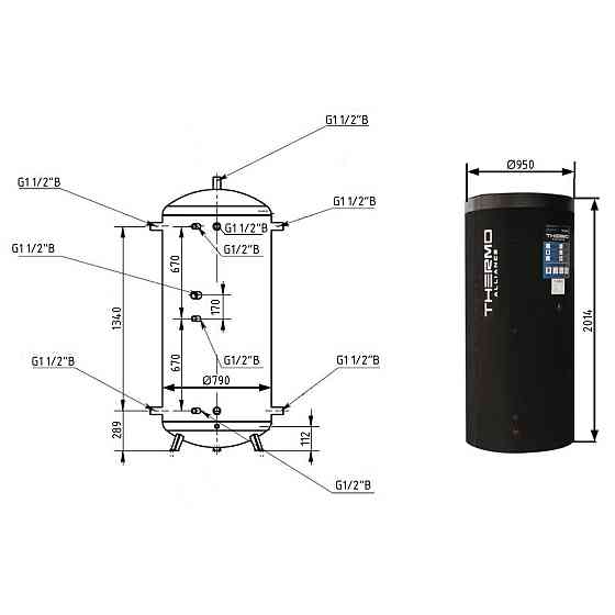 Теплоаккумулятор Thermo Alliance TA-ТАМ-00 1000 с изоляцией 80 мм Киев