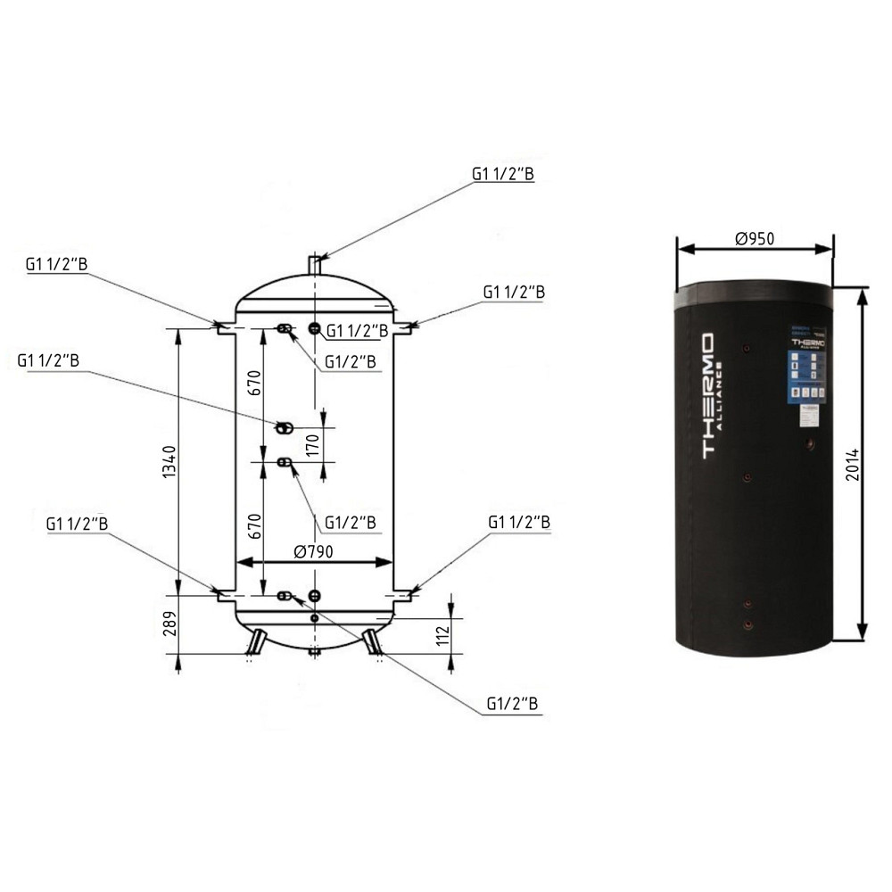 Теплоаккумулятор Thermo Alliance TA-ТАМ-00 1000 с изоляцией 80 мм Киев - изображение 6