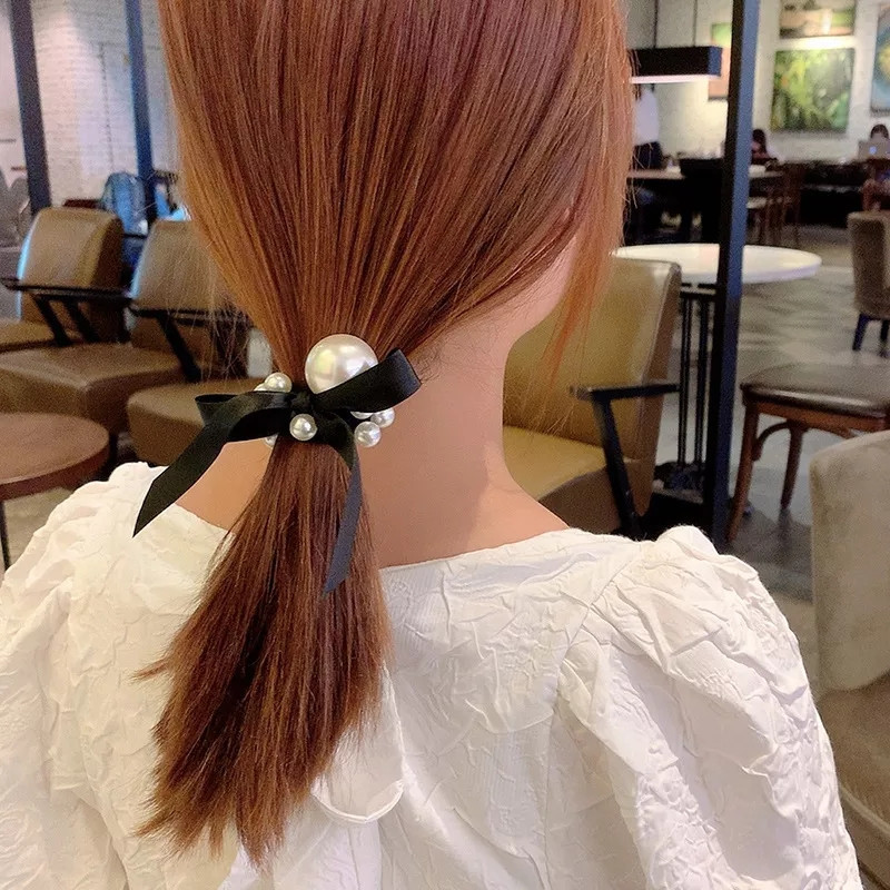 Резинка для волос с жемчугом черная - размер универсальный Киев - изображение 2