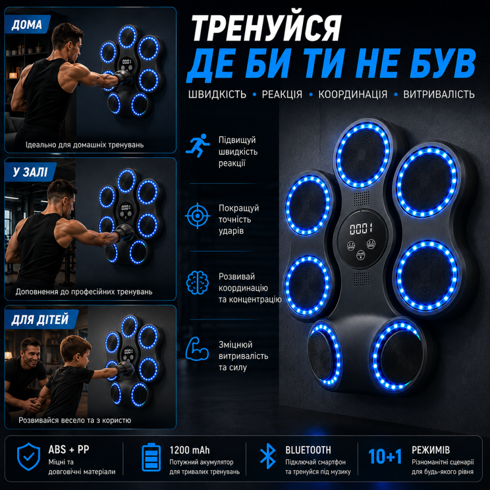 Настінний боксерський тренажер PowerPlay PP_4419 (музична боксерська машина-тренажер) Каменское - изображение 11
