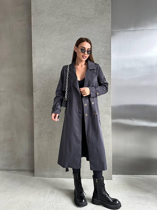 Жіночий трендовий стильний тренч  щільний котон-парка Графіт Одеса - фото 3