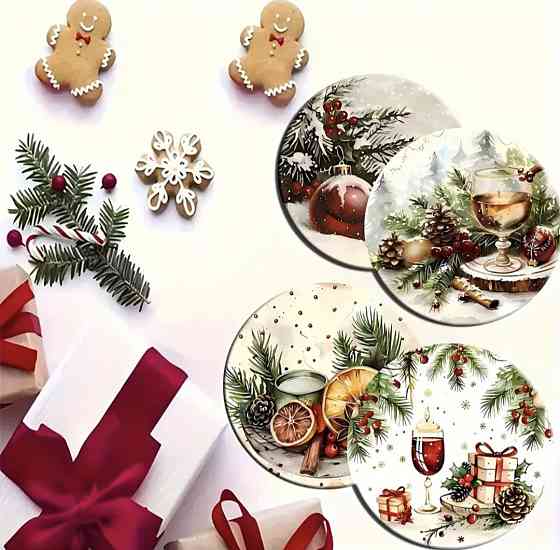 Комплект різдвяних підставок під чашки 8 шт Смела