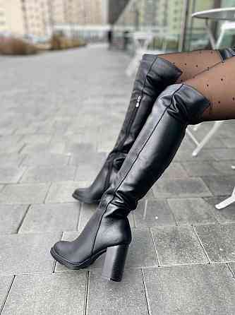 Injers Чоботи жіночі INJERS чорні натуральна шкіра зима євро-хутро висота 49см обхват голени 35 Коломыя