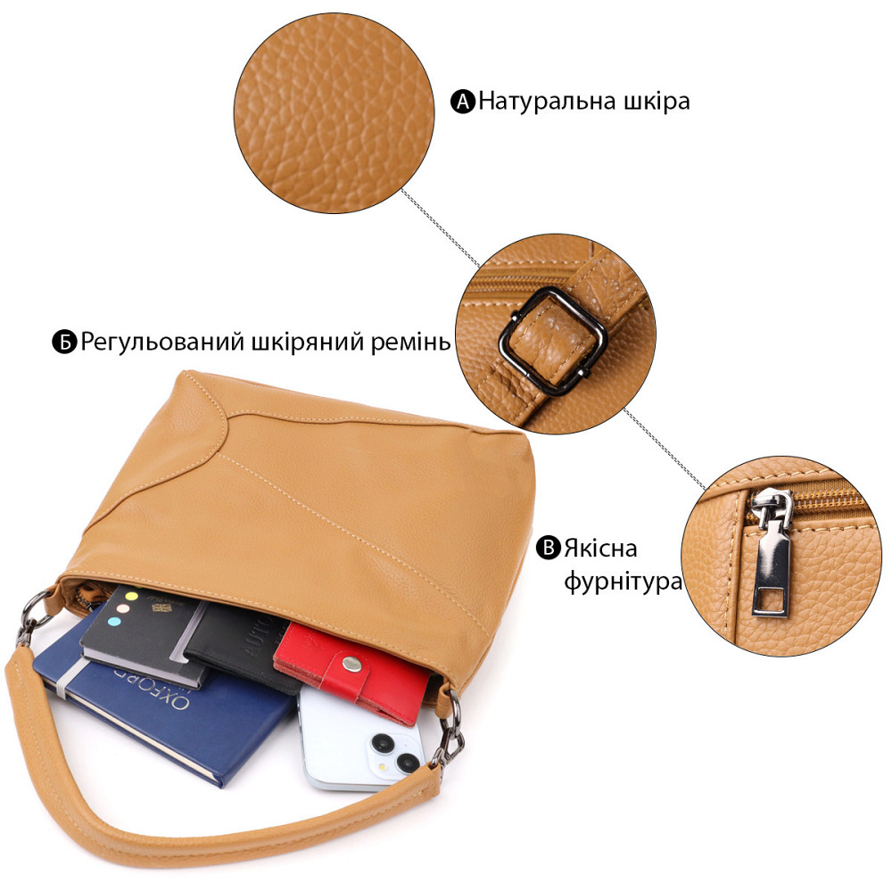 Жіноча сумка на два відділення з натуральної шкіри Vintage 23015 Світло-коричневий Київ - фото 4