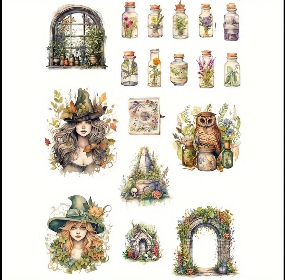 Набір вінтажних стікерів Зілля та магія – 40 шт Київ - фото 2