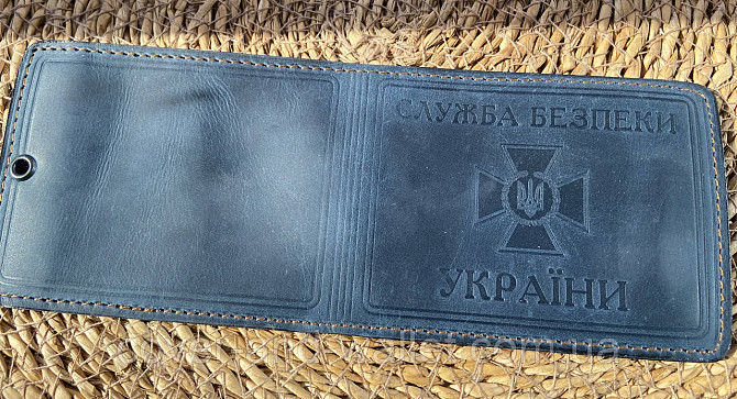 Обкладинка на посвідчення "Служба безпеки України" СБУ з вінтажної шкіри (синя) Київ - фото 2