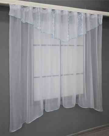 Кухонная занавеска VR-Textil № 00к белый с голубым 280х170 см (59-909) Киев