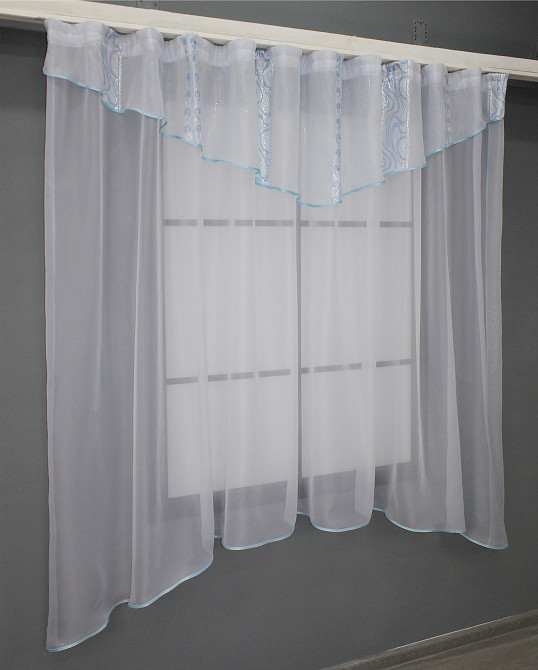 Кухонна фіранка VR-Textil № 00к білий з блакитним 280х170 см (59-909) Київ - фото 2