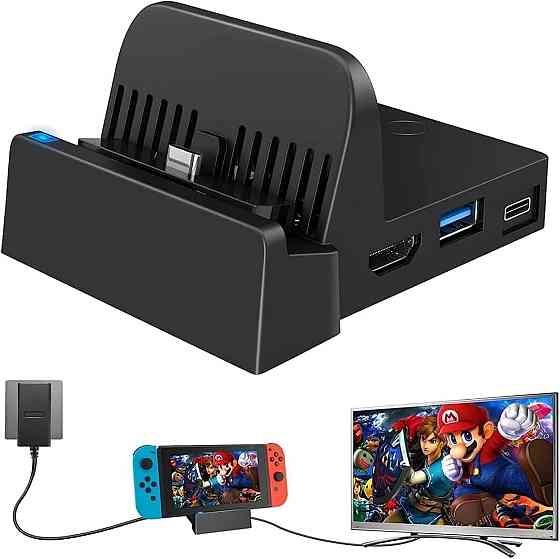 Док-станція SWANPOW для Nintendo Switch/Switch OLED з HDMI, USB 3.0, охолодженням і захистом, чорна  Київ