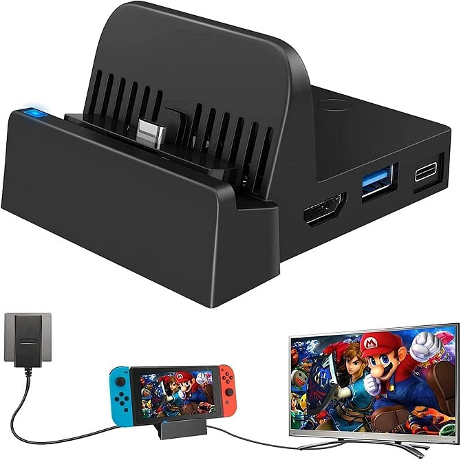 Док-станція SWANPOW для Nintendo Switch/Switch OLED з HDMI, USB 3.0, охолодженням і захистом, чорна  Київ - фото 1