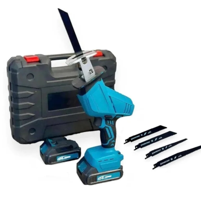 Акумуляторна сабельна пилка 24V з 2 АКБ, кейсом і 4 полотнами, хід штока 20мм, до 3000 об/хв Одеса - фото 1