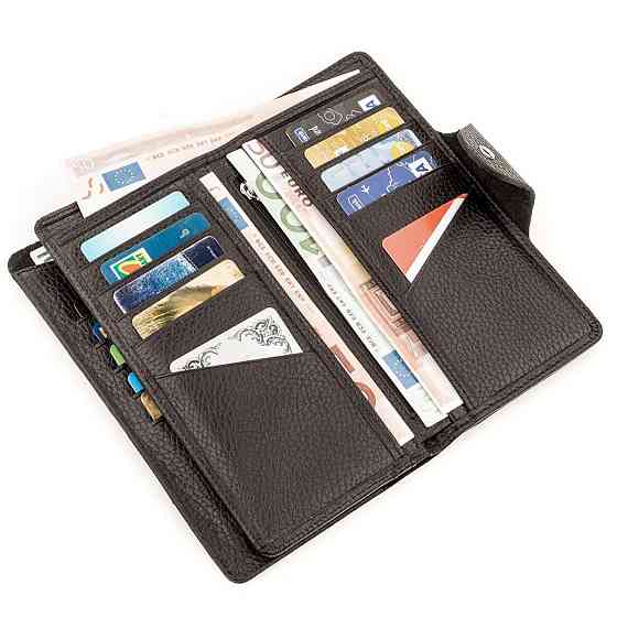 Вместительное портмоне унисекс из натуральной кожи KARYA 17235 Черный Киев