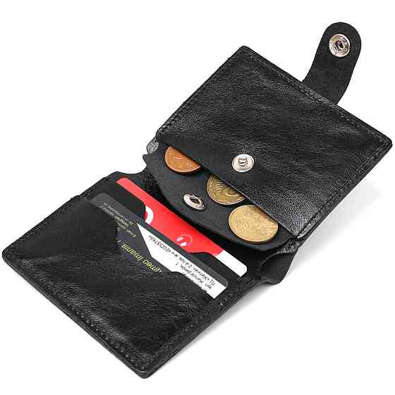 Чоловіче глянсове шкіряне портмоне Shvigel 16481 Чорний Київ