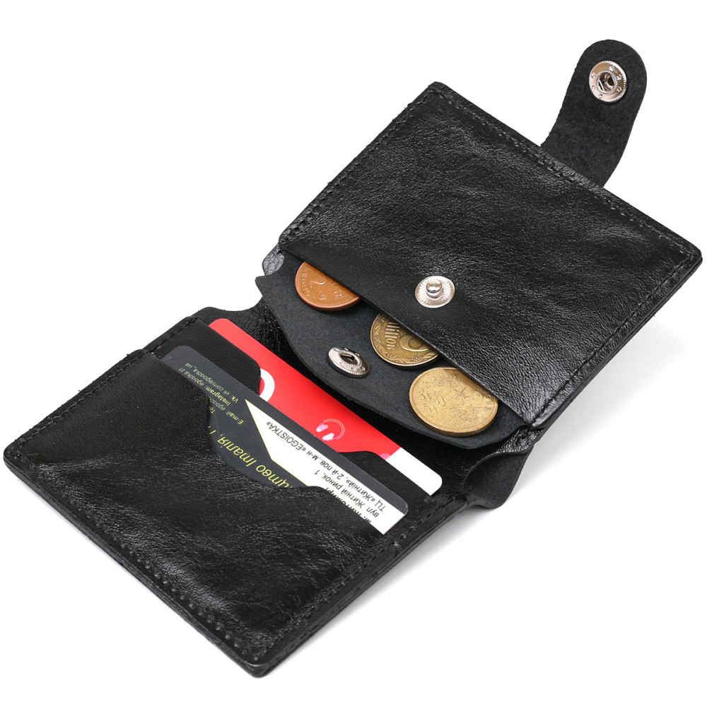 Чоловіче глянсове шкіряне портмоне Shvigel 16481 Чорний Київ - фото 6