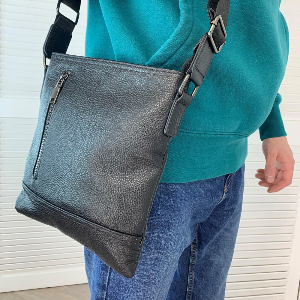 Барсетка чоловіча шкіряна через плече містка каркасна на кожен день, чорнаMasterSem Київ - фото 3