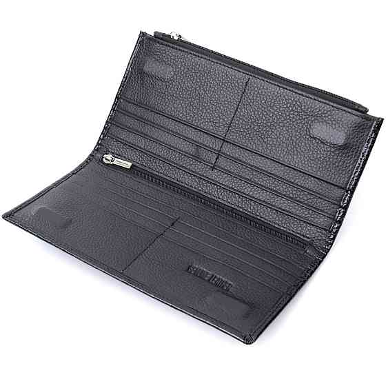 Лакований тонкий гаманець з фактурою під рептилію з натуральної шкіри ST Leather 22716 Чорний Київ