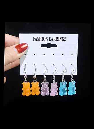 Детские сережки мишки 3 пары разноцветный Киев