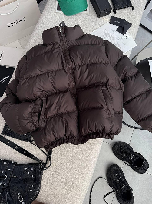 Жіноча стильна повсякденна куртка на біопуху плащівку лаке Шоколад, 46/48 Одеса - фото 4