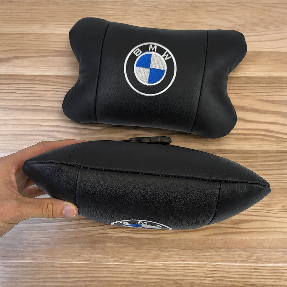Набір автоподушок 2шт на підголівник BMW з натуральної шкіри чорні + брелок у подарунок Київ - фото 7