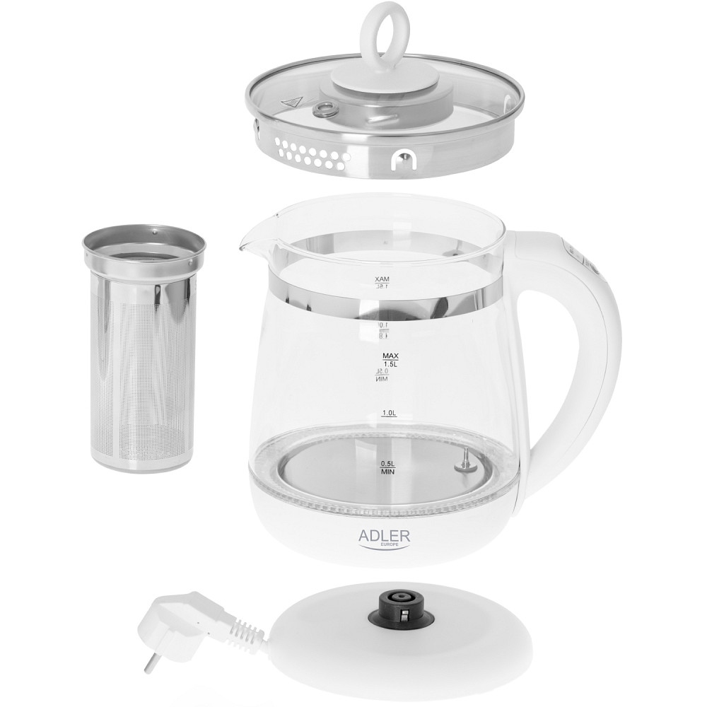 Електрочайник Adler AD 1299 1850-2200Вт/ 1.5л/ скло/ заварник/ встановлення температури/ білий Вінниця - фото 7