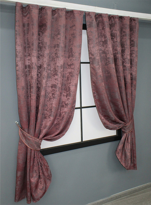Комплект коротких штор VR-Textil Жаккард Sultan YL № 1209ш Малиново-серый 130х170 см 2 шт (35-0088) Киев - изображение 2