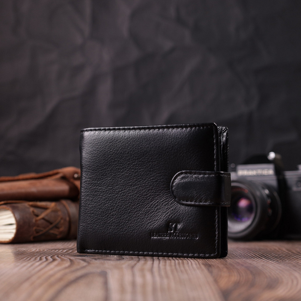 Бумажник для мужчин удобного размера из натуральной кожи ST Leather 22463 Черный Киев - изображение 9