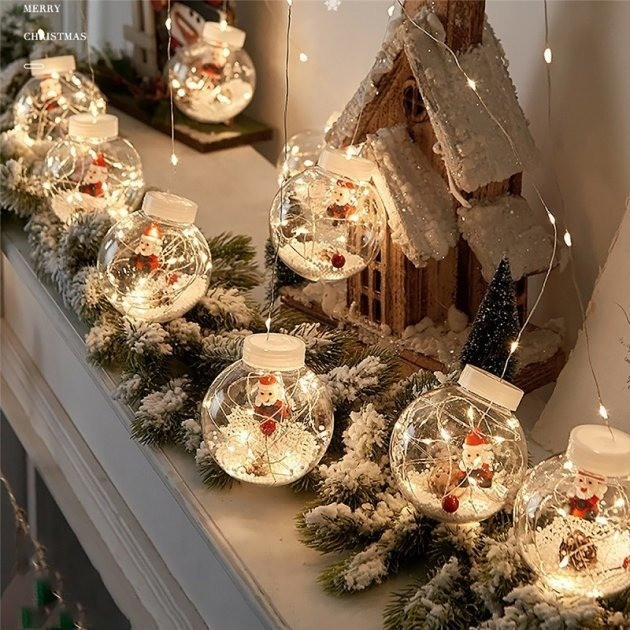 Новогодняя гирлянда штора шары Дед Мороз с наполнением 3.0м 10 шаров 200 LED Бахрома Киев - изображение 6