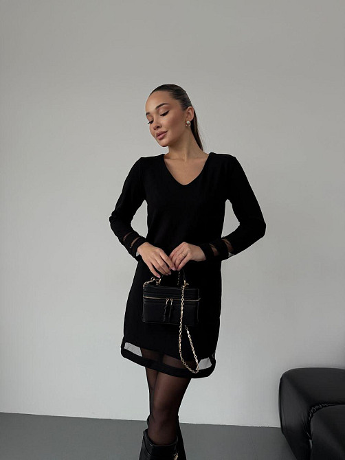 Жіноча стильна святкова сукня з вставками з сітки вільного фасону креп дайвінг + сітка Одеса - фото 2