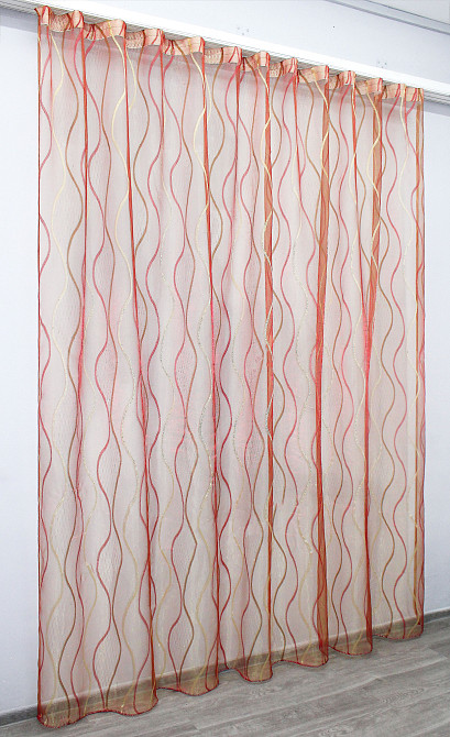 Тюль органза з нейлоновою вишивкою колір бордовий з золотистим 1351т Київ - фото 4