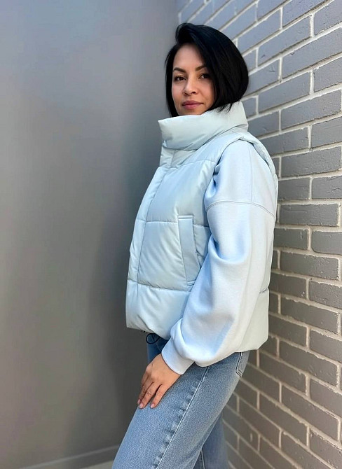 Жилет женский HAIZIYUAN 9021 воротник стойка средняя длина голубой, голубой, M Киев - изображение 13