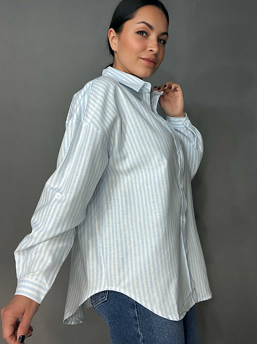 Рубашка женская A-N 25130-1 в полоску оверсайз хлопковая голубая, голубой, one size Киев - изображение 14