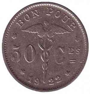 50 сантимов. 1922 год, Бельгия. (Belgique) Полтава