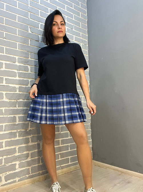 Платье женское KEYYMOD 34068 имитация футболки с юбкой в ​​клетку короткое темно синее, темно-синий, S Киев - изображение 8